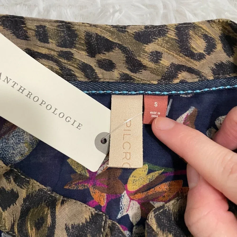 Women Anthropologie Pilcro Ladder Lace Floral Tunic Blouse in Navy Blue Small - Picture 6 of 14
